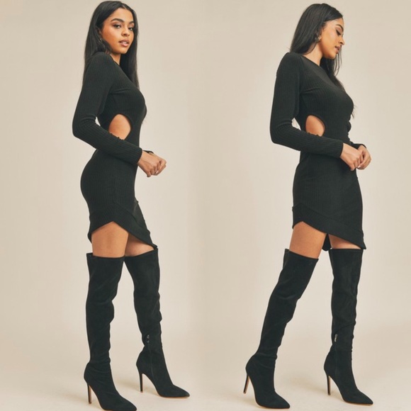 Black knit ribbed sweater dress - Picture 3 of 10